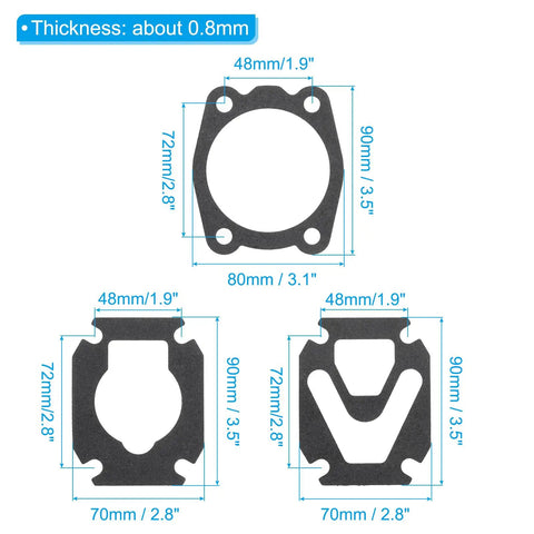 3 In 1 Air Compressor Valve Plate Replacement Kit With Paper Sealing Gasket Set In Black 3 Pack For Cylinder Head Base Seals Includes Upper Middle Lower Cushions And Replacement Paper Gaskets DIY Ready showing gasket dimensions