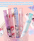 Cartoon Ballpoint Pen 5 Pack With Spring Loaded Tip And Soft Silicone Grip Sleeve in glass holder, featuring cute designs.