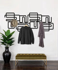 Slick Abstract Line Coat Rack Wall Mount With Integrated Key Holder Mid Century Modern Entryway Hooks For Jackets And Bags Fresh Black Metal Home Accent Vibe Solid Wall Storage Setup For Quick Daily Grabs with jacket and hat.