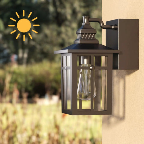 Porch Light Outdoor Dusk To Dawn With Built In GFCI Outlet 2 In 1 Wall Light IP44 Waterproof Anti Rust for House Front Door