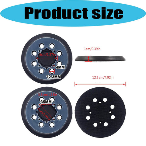 Product size details of Huge Pack Of 5 Inch Nylon Sanding Discs For DWE64233 Sander showing dimensions and shapes.