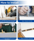 Installation steps for Nine Sizes 230 Piece Wood Dowel Kit With Fluted Twill Grooved Dowel Pins for DIY projects and furniture assembly.