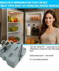 Drop In Refrigerator Relay And Overload Start Kit For GE Hotpoint RCA Kenmore Fridges in front of open fridge