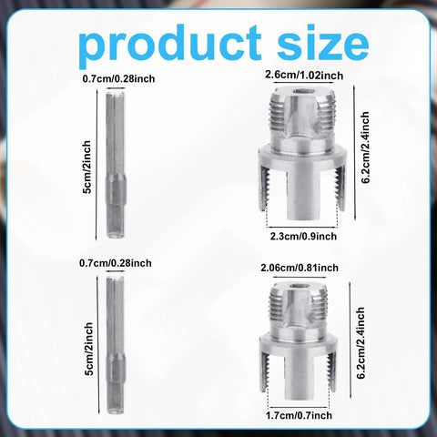 Size diagram of 2Pcs Dual Function Pipe Thread Cutting Tool Carbon Steel Threading Kit for PVC pipes.