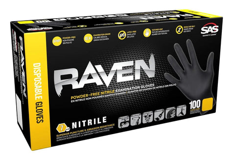 Box of Raven Powder Free Nitrile Disposable Gloves X Large 7 Mil Thick Pack Of 100 Black Ambidextrous Exam Grade