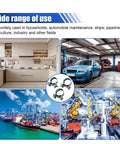 Collage showing wide range of uses for 30 Piece Fuel Line Hose Clamp Set with 1/4 In 5/16 In and 3/8 In Stainless Steel Adjustable Clamps