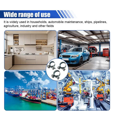 Collage showing wide range of uses for 30 Piece Fuel Line Hose Clamp Set with 1/4 In 5/16 In and 3/8 In Stainless Steel Adjustable Clamps