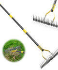 70 Inch Heavy Duty Lawn Thatching Rake With Adjustable Stainless Steel Handle For Dethatching Leaves And Loosening Soil In Your Yard And Garden Durable Metal Rake For Backyard Turf Care