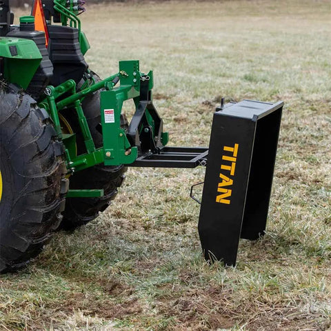 3 Point 10 Cu Ft Dump Box For Category 1 Tractors With Quick Hitch Compatibility attached to tractor in field