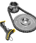 Chevy 5.3 Timing Chain Kit with M295HV Oil Pump displayed with chain and gears for 2007-2013 Silverado, Tahoe, GMC models