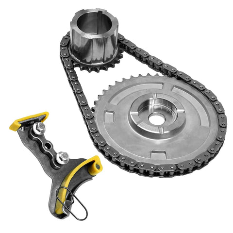 Chevy 5.3 Timing Chain Kit with M295HV Oil Pump displayed with chain and gears for 2007-2013 Silverado, Tahoe, GMC models