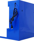 Rugged Bench Parts Cleaner With 14L Tank Capacity And 120V High Flow Pump Kickin Serious Deep Wash Power For Quick Engine Degreasing And Shop Tool Care Blue Finish, side view with power cord.