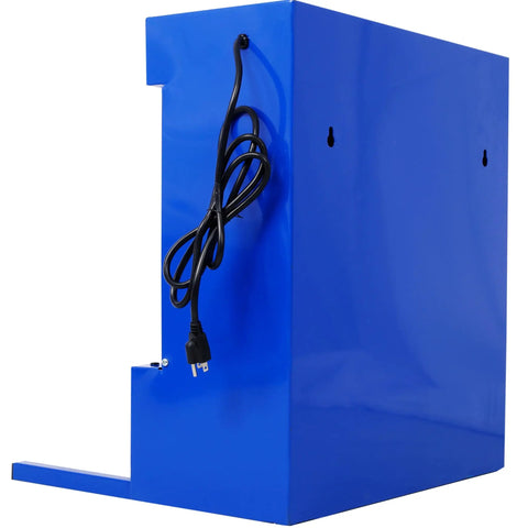 Rugged Bench Parts Cleaner With 14L Tank Capacity And 120V High Flow Pump Kickin Serious Deep Wash Power For Quick Engine Degreasing And Shop Tool Care Blue Finish, side view with power cord.