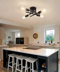 Semi Flush Mount 4 Light Ceiling Chandelier Matte Black With E26 Base in modern farmhouse kitchen