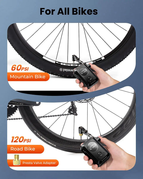 Mini Bike Pump With Gauge 20 Seconds Fast Inflate Portable Electric Bike Air Pump 150 PSI Presta And Schrader Valve Compatible For Mountain Road Motorcycle And Sports Balls Black