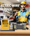 Pro Level Automatic Copper Wire Stripping Machine Boasting A Beefy 60W Motor And Six Alloy Dies For Smoothly Peeling Cables with a man holding thumbs up.