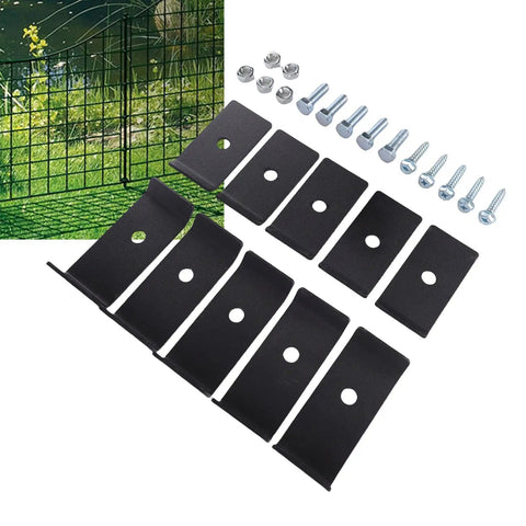 All In One Mesh Panel Mounting Kit With Brackets, Clamps And Fasteners For Fences And Grid Mats, Weatherproof Heavy Duty Steel, Easy Install For Backyard Or Garden Yards, Includes Screws Nuts And Fixings