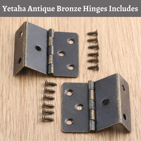 Antique Bronze Three Folding Hardware Hinges Set For Doors Cabinets And Small Chests, 2 Hinges With 12 Screws, Zinc Alloy