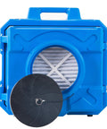 Front view of the Workhorse 500 CFM HEPA Air Purifier and Negative Air Scrubber with filter and blue rotomolded plastic housing.