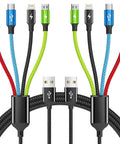 4 in 1 Multi Charging Cable for Car and Travel On The Go 2 Pack 5Ft Nylon Braided USB C USB A Micro Cables Tangle Free Fast Charge Universal Charger for iPhone Android iPad and More
