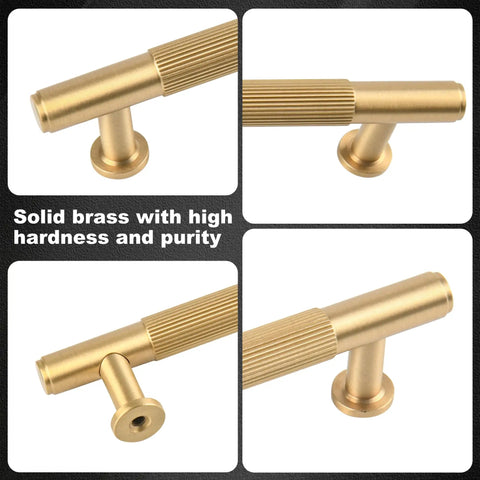 Top Tier Solid Brass Cabinet Pulls Brushed Matte Gold Furniture Hardware Seven And A Half Inch Long Drawer Knobs Heavy Duty Slick Finish, close-up view.