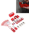Boss Level Electrical Lockout Tagout Kit With Safety Locks Hanging Tags Key Storage Bags For Machines To Prevent Accidents Short Circuits Fires In Industry Using Abs Brass Steel Nylon Gear That Looks Sharp Is The Real Deal And Ready To Go. red electrical lockout kit with padlocks, tags, keys, and plug cover
