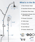 Image showing Rain Shower Head With Handheld Combo, High Pressure Dual Shower System With Sliding Bar, components labeled