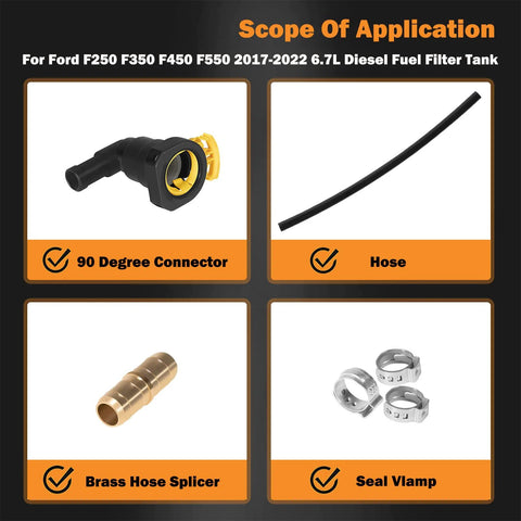 Ford F Series 6.7L Diesel Fuel Filter Tank Supply Line Connector Repair Kit 2011 2022 parts including connector and hose