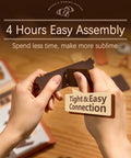 Hands assembling Beginner Friendly DIY Miniature Dollhouse Kit With LED Lights For Adults, showing tight connection pieces.