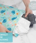 Waterproof Wet Dry Bag For Travel And Baby Gear, Mom Tested Reusable Zipper Pouch for clothes, Ocean Life Blue design
