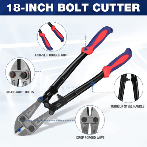 18 Inch Bolt Cutter With Bi Material Handle And Soft Rubber Grip, Drop Forged Chrome Molybdenum Steel Jaws