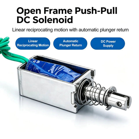 24V DC Linear Actuator Solenoid With 10mm Stroke And 5N Force Open Frame Electromagnet For DIY Projects Reliable And Compact Motion Control For Robotics And Automation Easy Mount And High Performance, open-frame push-pull solenoid with spring return