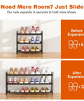 Space Saver Expandable Shoe Rack 18.5 To 33 Inches Wide 3 Tier Metal Shoe Organizer No Tools Assembly holds 12 pairs