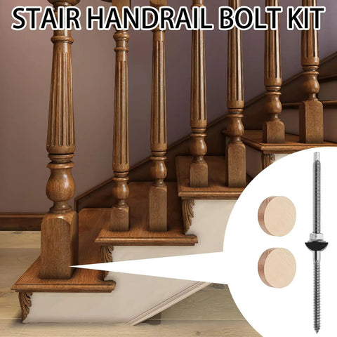 Heavy Duty Two Pack Wood Newel Post Mounting Kit With Rust Proof Steel Lag Bolts Curved Washers And Premium White Oak Plugs for secure stair installs