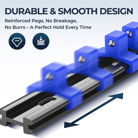 Close-up of Nine Piece Socket Organizer Set Pro Grade Heavy Duty ABS Rail With End Caps For Easy Clip Adjustment Fits Most Brands