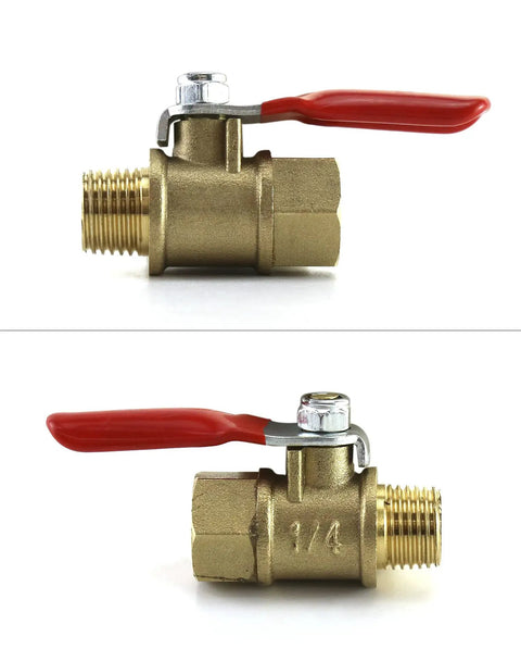 Three Pack Heavy Duty Brass Ball Valve Set, 1/4 Inch NPT Male to 1/4 Inch Female Threads, 180 Degree Handle Shut Off Valve