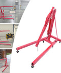 Premium Heavy Duty 1 Ton Folding Hydraulic Engine Hoist Shop Crane With Wheels, robust red steel lift for auto shops and garages.