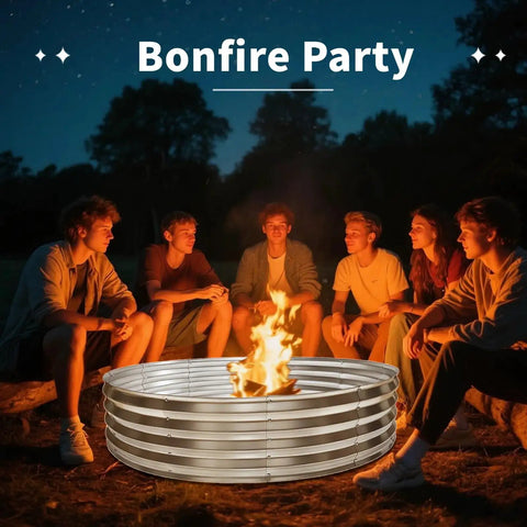 60 Inch Round Fire Pit Ring Built From Heavy Duty Galvanized Steel For Outdoor Bonfires And Backyard Gatherings with people