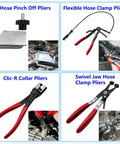 Pro Grade 16 Piece Hose Clamp Pliers Set with long reach flexible wire, electrical disconnect pliers, hose maintenance tools.