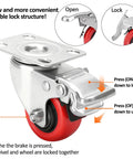2 Inch Heavy Duty Swivel Caster Wheel with a double lock structure, showcasing locking mechanism and red polyurethane tread.