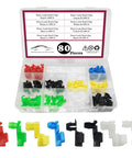 80Pcs Door Lock Rod Clips Kit in assorted colors, durable nylon clips for door and tailgate repairs, shown in organized storage box.