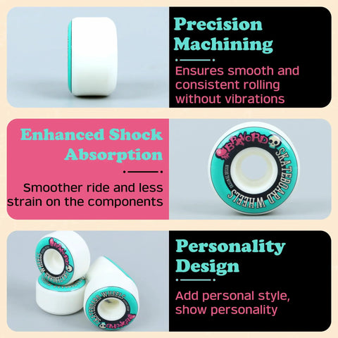 54Mm By 32Mm 100A Skateboard Wheels For Street And Bowl Tricks Blue Set Of 4 With Recessed Edges and Unique Graphics