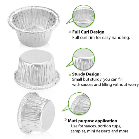 Heavy Duty Disposable Aluminum Ramekin Cups 2 Oz Silver Mini Bakeware For Baking Storing And Preparing Food Oven Safe