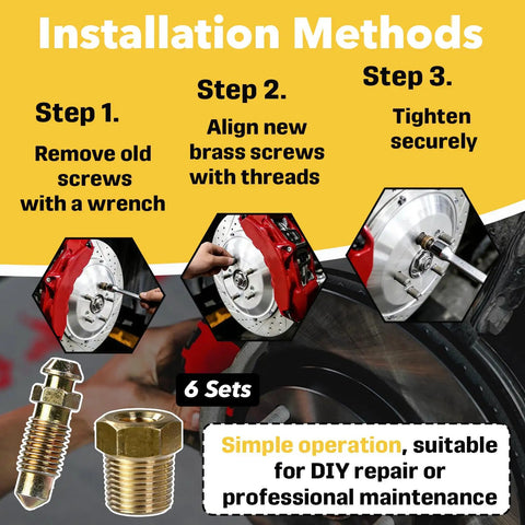 Installation steps for Top Shelf Brake Bleeder Screw Kit With Tough Brass Adapters For Car Calipers 1 4 28 Bspp To 1 8 Npt Thread.
