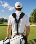 Premium Swivel Golf Bag Strap Replacement shown on a golfer's back, providing dual shoulder support and comfort on the course.
