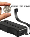 Low Key Hidden Camera Module Tiny Spy Cam Wi Fi for Inside Home shown smaller than a quarter for size comparison.