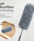 All In One 2 Pack Microfiber Feather Duster Set With Extendable Pole close-up showing soft fibers for dusting surfaces