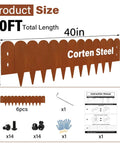 Diagram of Cor Ten Steel Landscape Edging Kit 20 Ft with 40-inch panels, screws, gloves, and manual displayed.