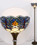 Blue Lotus Tiffany Floor Lamp With Stained Glass Shade 12 Inch Wide 71 Inch Tall Torchiere Standing Corner Uplight Go-To Living Room And Bedroom Decor Antique Bronze Base UL Listed And LED Ready.