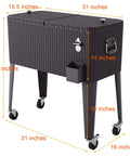80 Quart Rattan Rolling Cooler Cart For Outdoor Patio Parties On Wheels With Brown Wicker Finish Keeps Drinks Cold For Up To 36 Hours